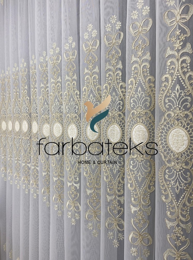 Ottoman Gold Altın Kort Nakılşlı Salon Tül Perde Ottoman Gold Altın Kort Nakılşlı Salon Tül Perde